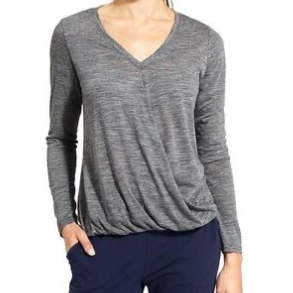Athleta Top Siro Twist Long Sleeve‎ Marled Grey Purple Women’s Large Athleisure